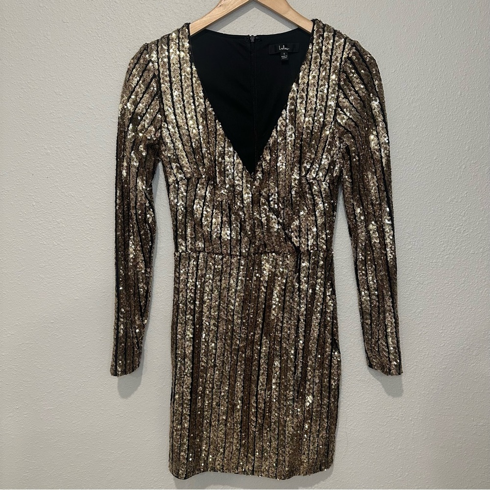 Lulu's Party Starts Now Shimmering Gold Sequin Long Sleeve Dress - Picture 2 of 11
